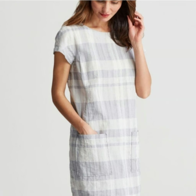 chinese dress ladies Grid Check Linen Dress  Sahara