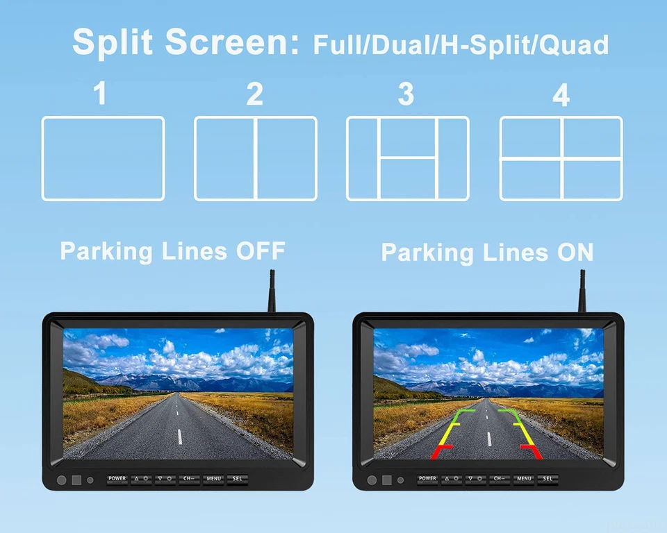 Digital Wireless 9" Quad Splitscreen DVR Monitor Reversing 4x Cameras 12V 24V HD - Image 2 of 4