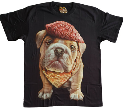 BULLDOGE WITH CAP T-SHIRT Sz M L XL 2XL HIGH DEFINITION ANIMAL MOTIF GLOWING