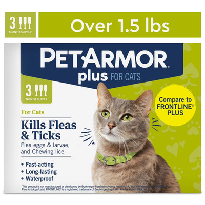 PETARMOR Plus for Cats Over 1.5 lbs   3-Month Flea, Tick & Lice Prevention