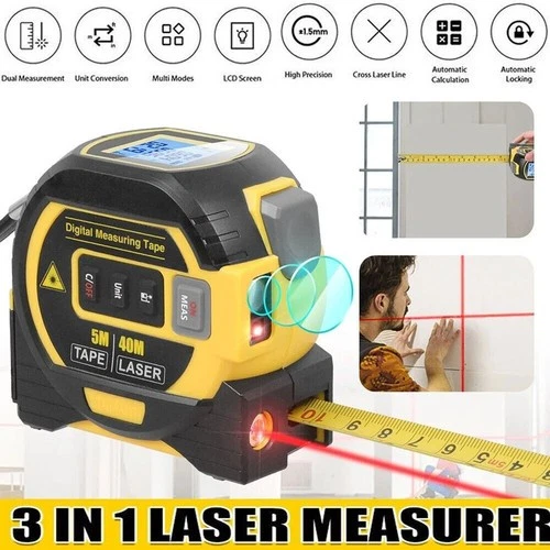 Medidor De Distancia Laser Digital Cinta Metrica Laser Precisa Hasta 40 Amarillo