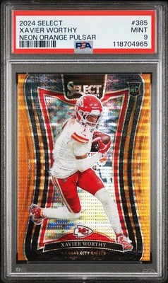 2024 Panini Select - Xavier Worthy Neon Orange Pulsar Prizm /7 (RC) PSA 9 Chiefs