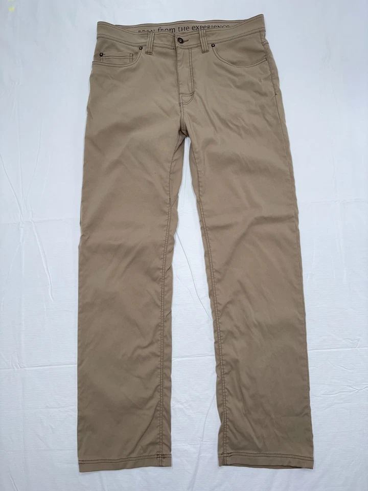 Pantalones chinos prAna Brion 35 x 34 para hombre tostados calce ajustado pierna recta elásticos de nailon Foto 2 de 4