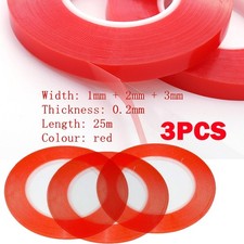 3Pcs 1mm 2mm 3mm 25m Red Double Sided Adhesive Tape For Cell Phone Repair HOT