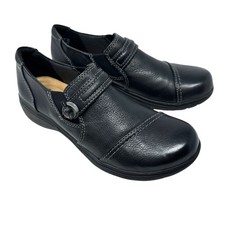 Clarks Womens Clarleigh Pearl Womens Black Leather Slip-On Loafers Size 7 NEW