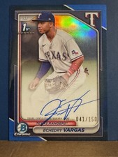 Echedry Vargas 2024 1st Bowman Chrome Auto Blue Refractor /150 Rangers Marlins