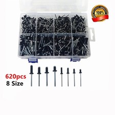 620PCS Black Pop Rivets, 8 Sizes of Aluminum Blind Rivets Assortment Kit