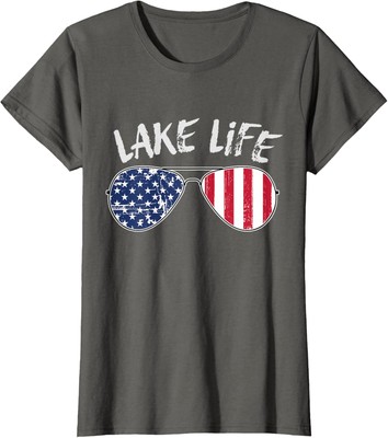 Retro Lake Life 4th of July US Summer Sunglasses Ladies' Crewneck T-Shirt
