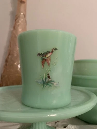 RARE Vtg  Fire King  Jadeite DUCK D Handle Mug BIRD SERIES COLLECTION HTF