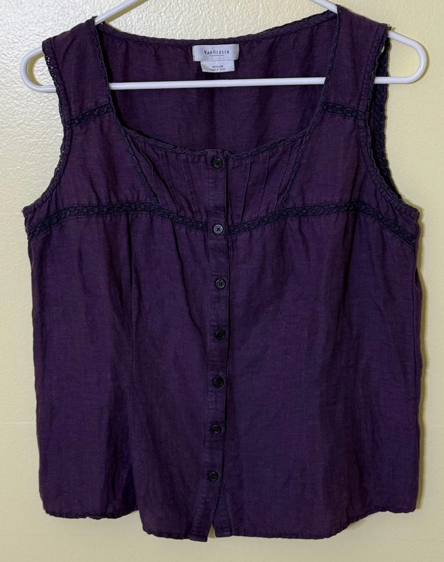 Top Femme Van Heusen Studio - Dentelle Festonnée - Manches Bonnet - Taille M - Occasion Très Bon état