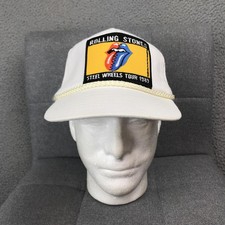 Vintage Rolling Stones Hat Mens Adjustable Steel Wheels Tour 1989 Cap White