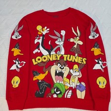 Looney Tunes Graphic Sweatshirt Kid Med 7-9 Red Bugs Bunny Taz Pullover cartoon