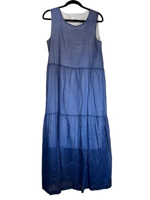 Vicario Cinque Made in Italy Tiered Blue Cotton Midi Dress M