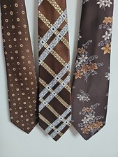Vintage Kipper Ties Brown Retro Floral 70s 80s X 3 Bundle