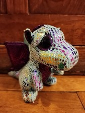 Ty Beanie Baby Cinder Green And Purple Dragon Sparkly Eyes