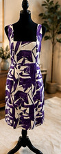 Alice + Olivia Dress 10 NWT Purple White Brushstroke Square Neck Midi Cotton