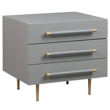 Table de chevet contemporaine Maklaine en bois d'acacia gris avec 3 tiroirs à fermeture douce