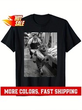 Funny Cat Steals Fish Market Black  White Meme T-Shirt