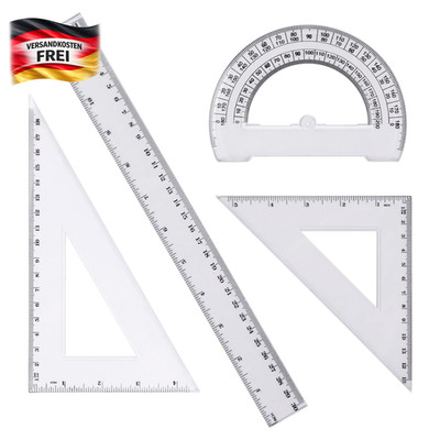 Mathe-Geometrie-Set 4er mit Winkelmesser Dreieckslineale Lineal für Schule Büro