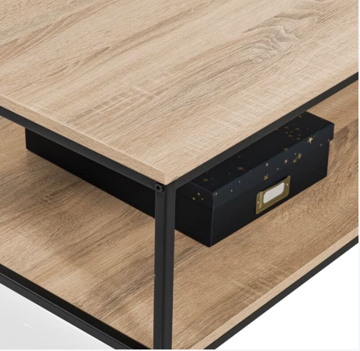 Table basse rectangulaire DETROIT double plateau 113 cm design industriel - Photo 2/2