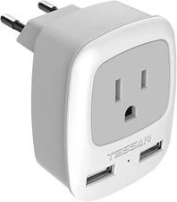 European Travel Plug Adapter, Europe Power Adaptor with 2 USB Ports, Internation