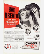 1951 Clorets Chorophyll Gum Kissing Sweet Vintage Print Ad Bad Breath Wall Art