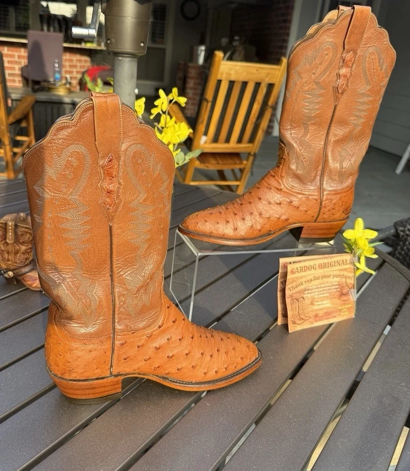 Lucchese Cowboy Boots Ostrich 8.5 GDO Soles Heels Gorgeous - Image 2 of 4