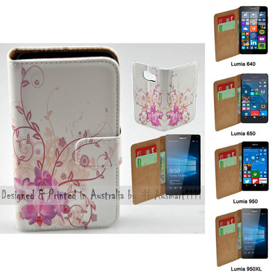 For Nokia Series - Purple Orchid Theme Print Wallet Mobile Phone Case Cover 