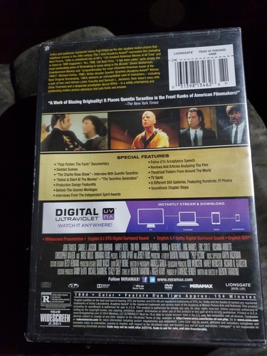 Pulp Fiction DVD Culr Classic Travolta Jackson Thurman Watkin Willis New Retail - Picture 2 of 2