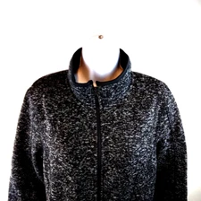Swiss Tech Knit Jacket Gray Black Fleece Lined Full Zip Womens Large (12-14)