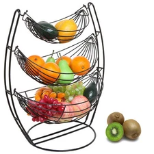 MyGift 3 Tier Black Triple Hammock Fruit Vegetables Produce Metal Basket Stand