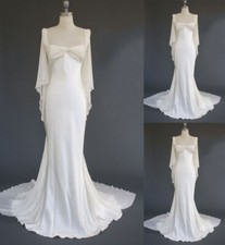 Mermaid Wedding Dresses with Bow Long Sleeve Chiffon Vintage Elegant Bridal Gown