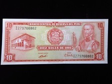 Peru 10 Soles de Oro 1971 Unc Garcilaso Vega Banco Central Reserva Money h6862