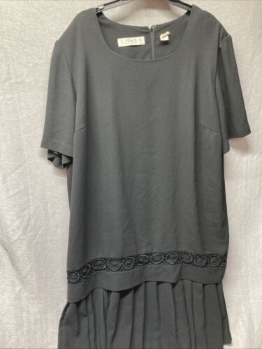 Vintage Chaus Womens 20W Plus Dress Drop Waist Black Short Sleeve Church Career