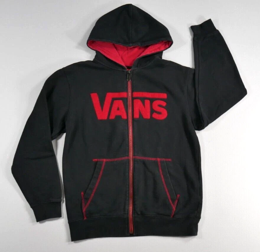 Vans Black Full Zip Sweatshirt Red Logo Spellout Youth Size | eBay