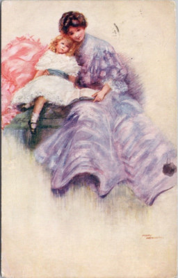 Mary Horsfall Mammy's Darling Woman Child Fashionable #9928 Tuck Postcard H42