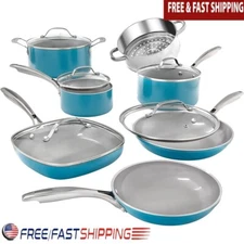 12 Pc Nonstick Cookware Set Ceramic Pots Pans Frying Skillets Saucepans Durable