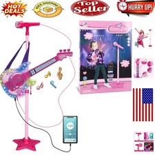 Kids Guitar and Microphone Set: Musical Toys with Lights  Adjustable Stand