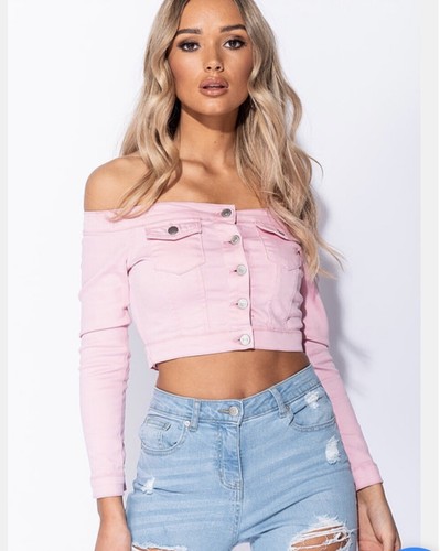 Off Shoulder cropped Denim Jacket 