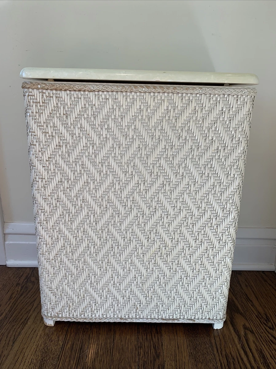 Vintage Laundry Clothes Hamper White Wicker Hinged Lid Vogue
