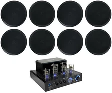 Rockville LED Tube Amp/Home Theater Receiver+(8) 8" Black Ceiling Speakers
