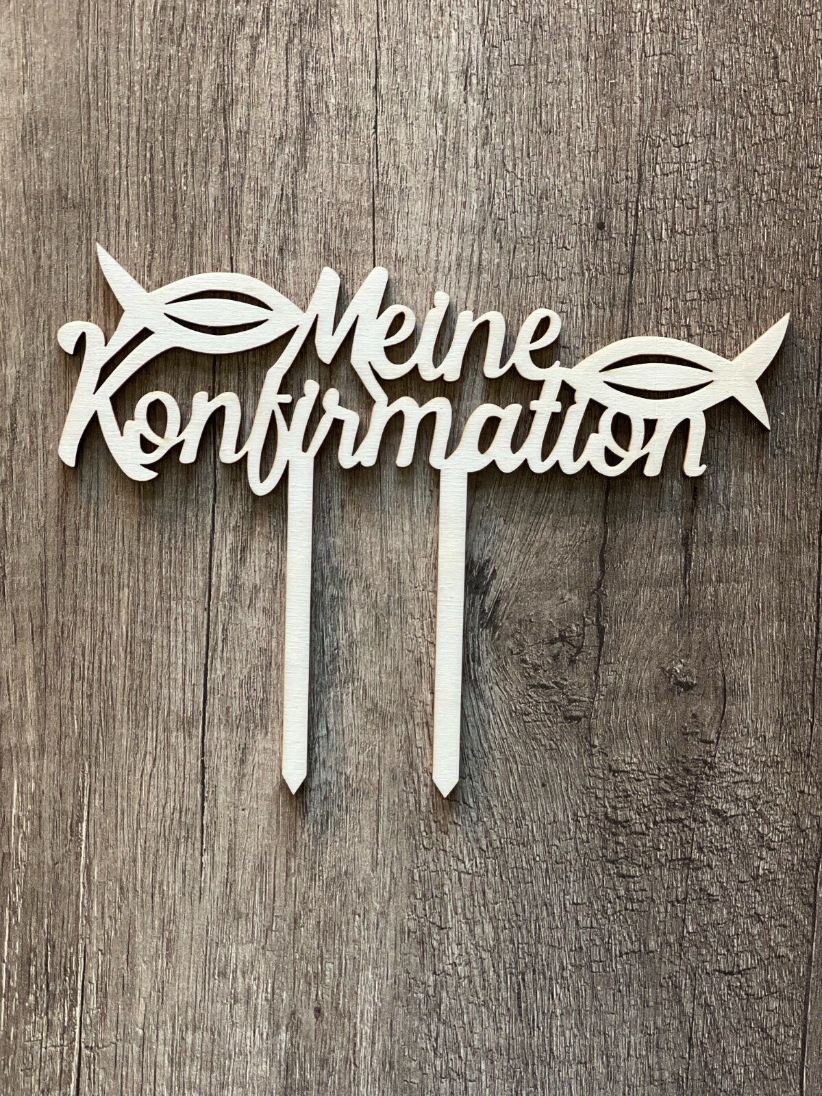 CAKE TOPPER Meine Konfirmation Holz Kuchenstecker Stecker Torte Konfi Fische