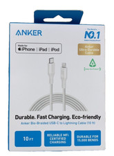 Anker 10' Bio-Braided Lightning to USB-C ECO Friendly Fast Charging Cable -White