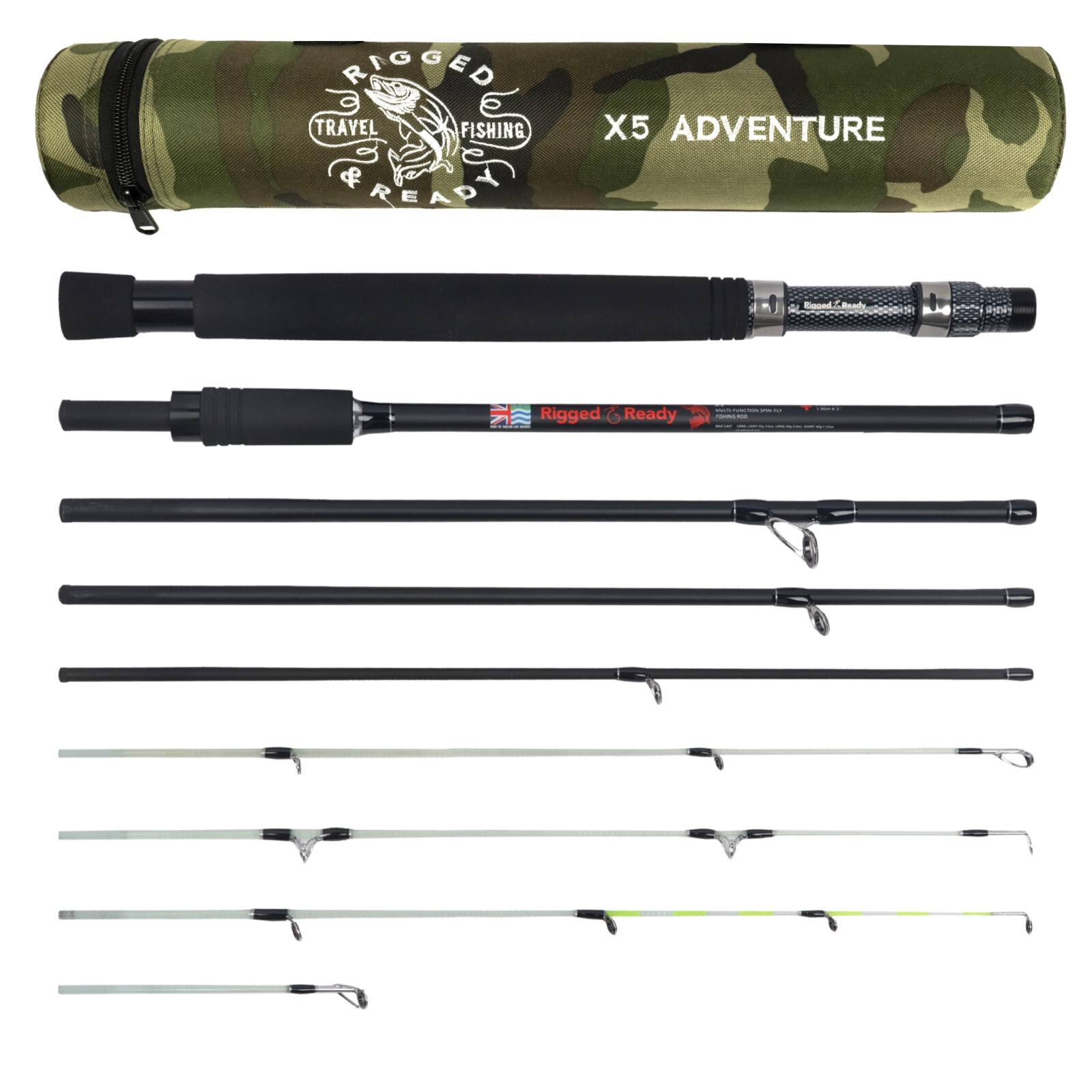 X5 Compact multi-functional Travel Fishing Rod 7&rsquo; 3&rdquo;+ case,Spin-Bait-Fly Fishing
