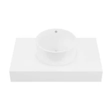 Swiss Madison Floating Bathroom Shelf 36 in with Vessel Sink in Glossy White