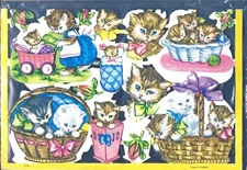 Vintage Lithograph Die Cut Paper Scraps KITTENS Printed in England
