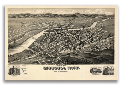1891 Missoula Montana Vintage Old Panoramic City Map - 24x36
