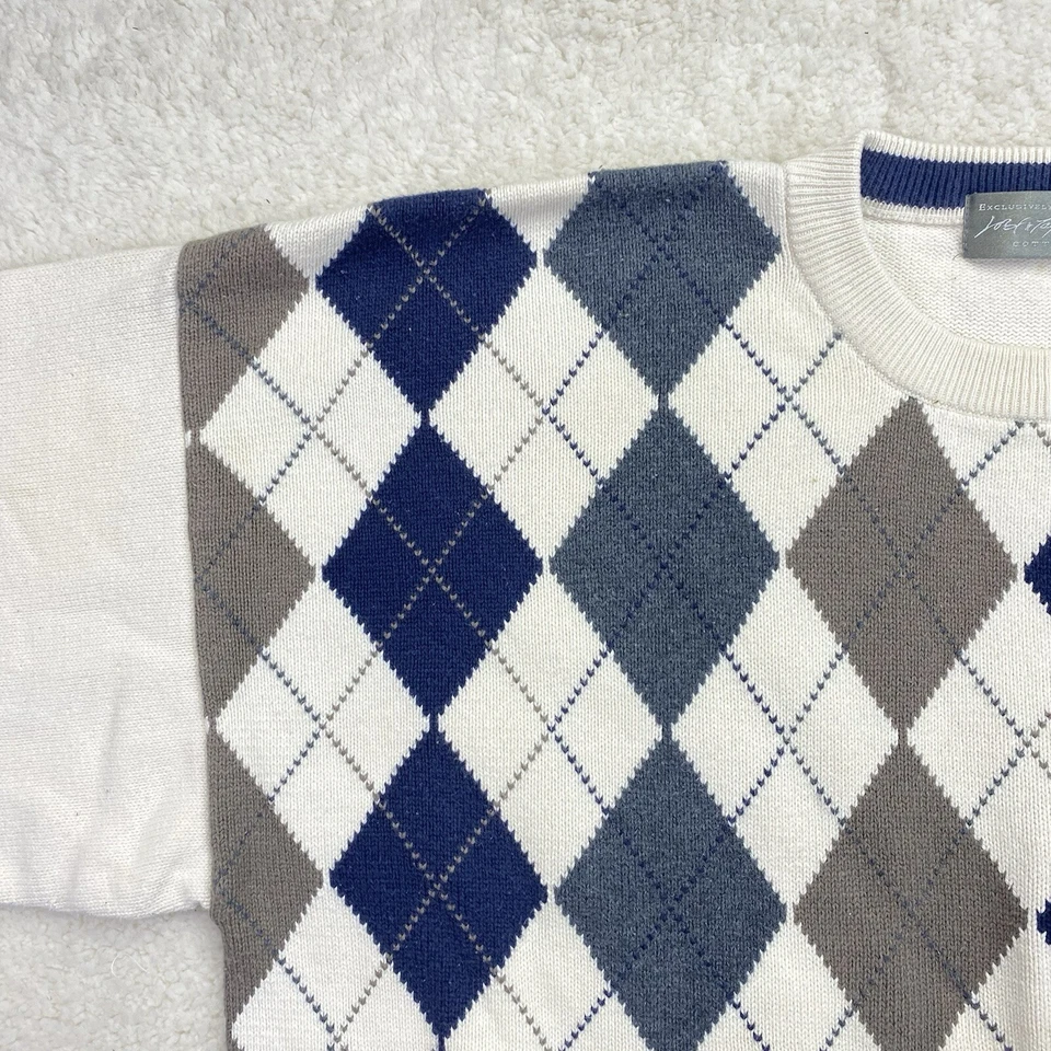VTG Lord & Taylor Argyle Novelty Preppy Golf Sweater Pullover Cream Mens Sz L - Image 3 of 4