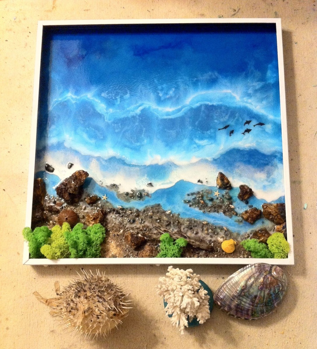 23.6x23.6inc. 3D Resin Ocean Painting,Ocean Resin Art,Coastal