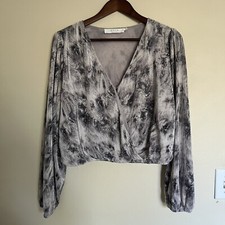 ASTR the Label Pleated Surplice Long Sleeve Top, Size L